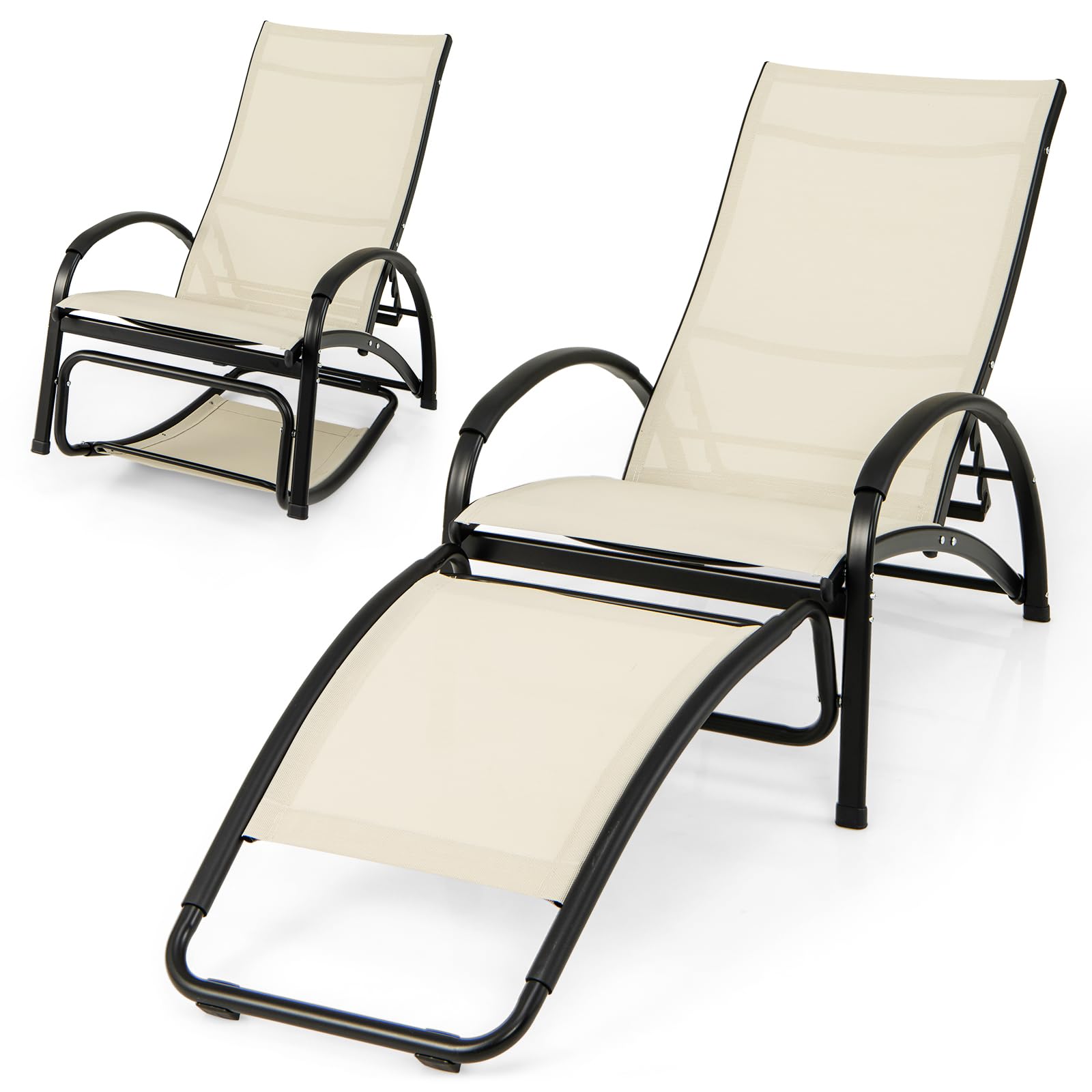 Tangkula Chaise à Bascule d'extérieur, Chaise Longue Convertible 2 en 1 avec Dossier Réglable sur 4 Niveaux